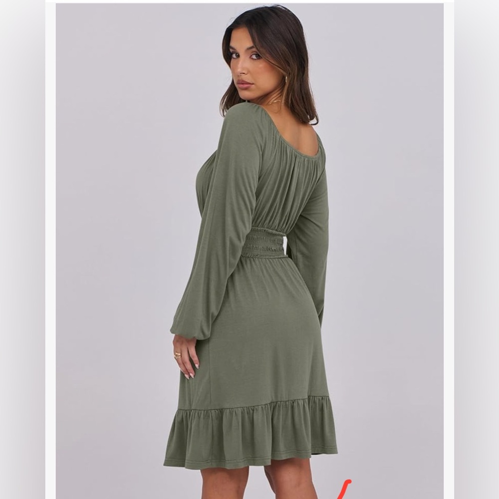 Chic Long Sleeve Olive Dress - Picture 2 of 12